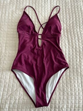 Cupshe Strappy Scoop Back One-Piece Swimsuit in Deep Berry